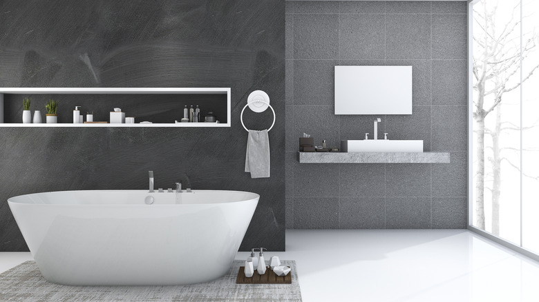Gray and white bathroom in winter