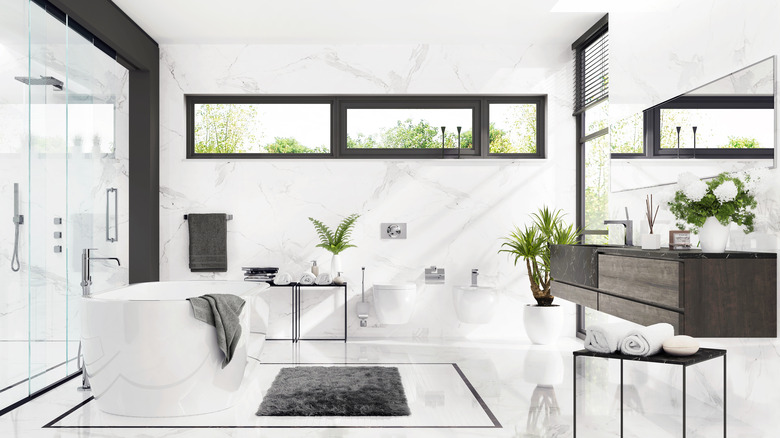 White bathroom with dark gray accents