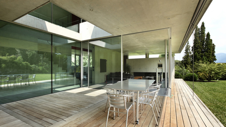 cement ceiling over a deck