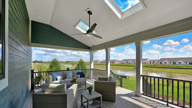 covered deck with skylights