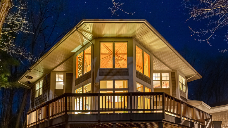 deck with an overhanging roof