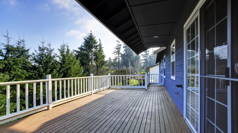 wood deck with an awning