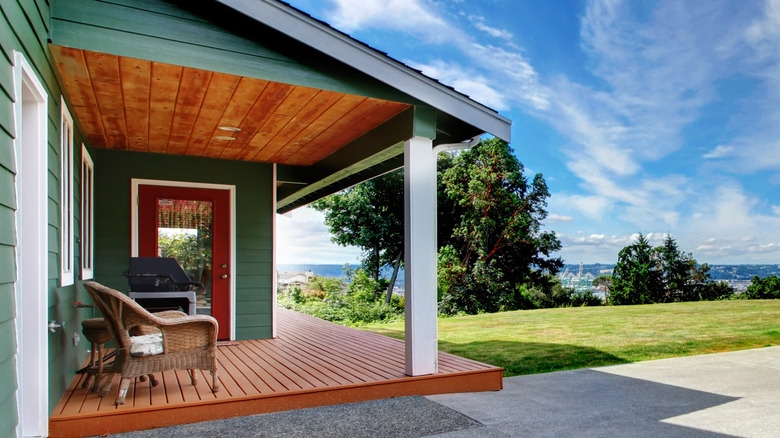 wood deck and a lawn