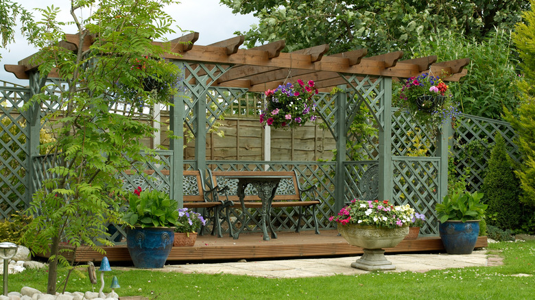 covered deck with flowers