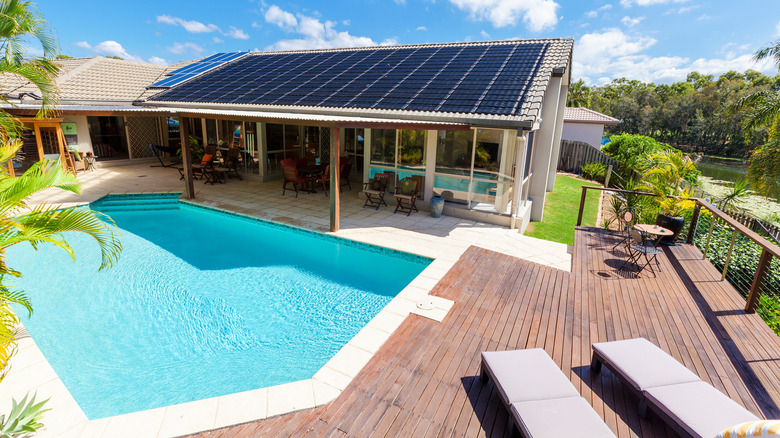 covered deck with solar panels