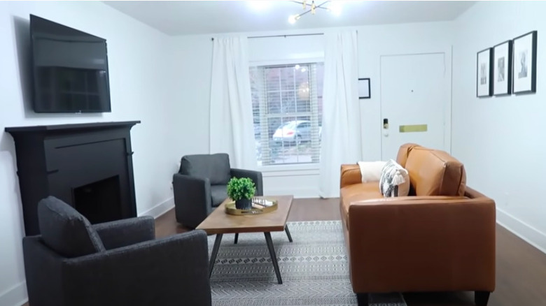 Bright living room with fireplace