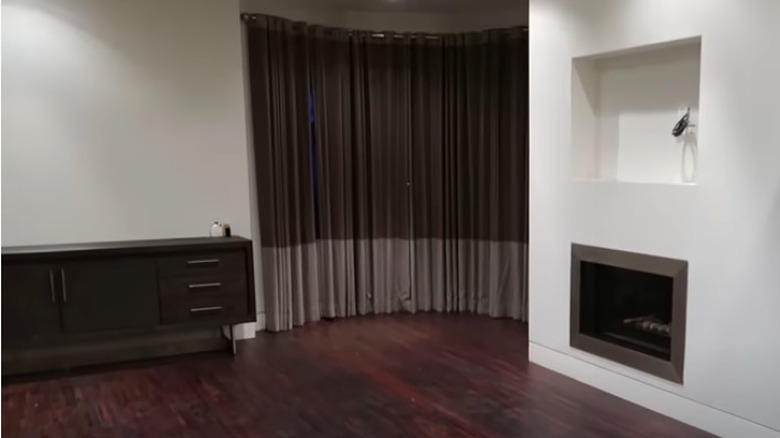 Living room with long curtains