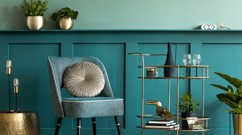 two-toned green painted walls 