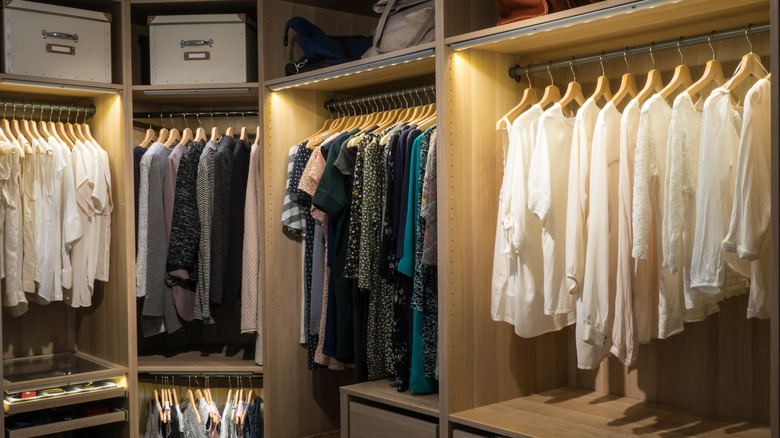 An open-concept walk-in closet