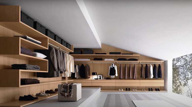 An open-plan walk-in closet