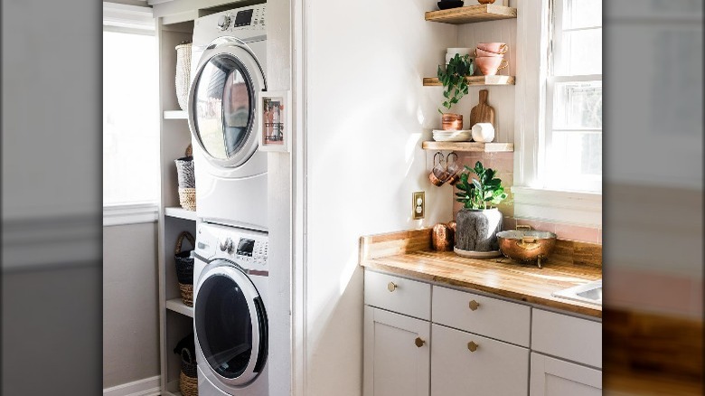 Simple wood white laundry room