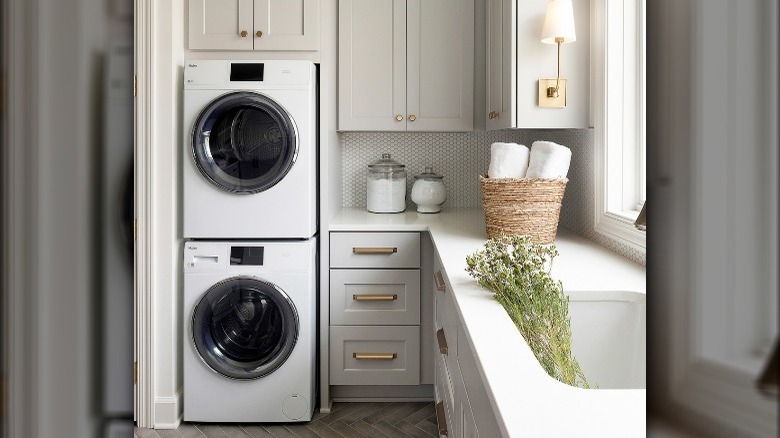 Gray and gold laundry room