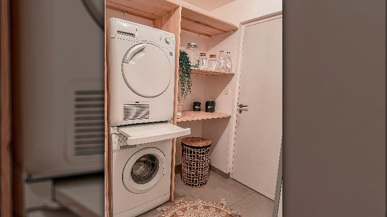 Warm toned laundry room