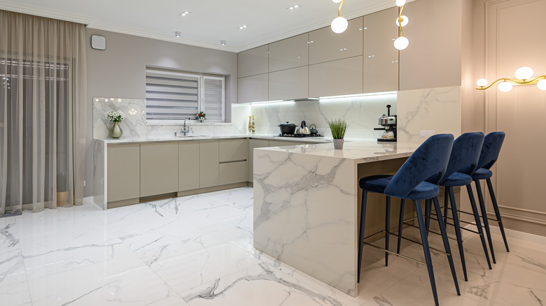 Marble countertop and kitchen floors