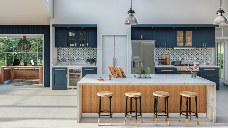Deep blue painted cabinets