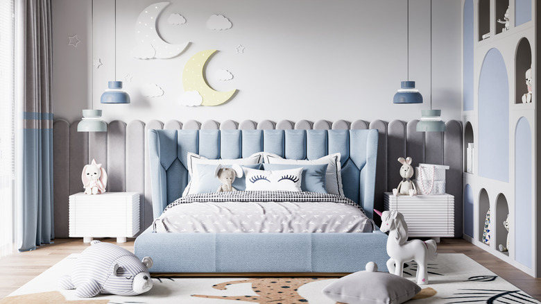 blue and white kid's bedroom