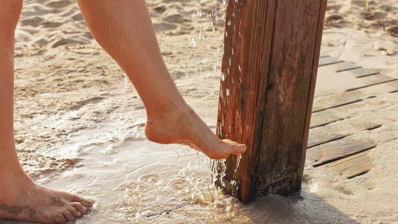 foot shower on beach