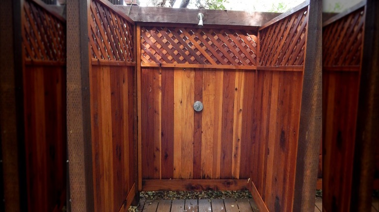 wooden outdoor shower 