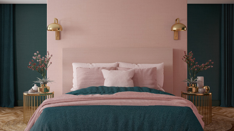 Pink and green bedroom