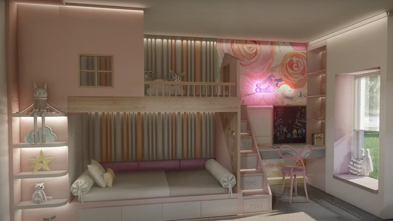 Functional pink bedroom for children