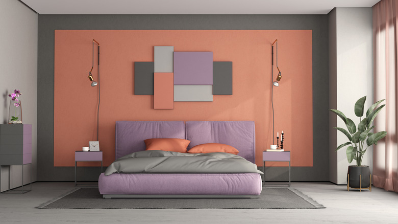 Salmon pink accent wall