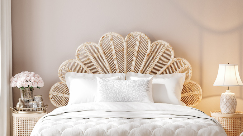 Pink bedroom with wicker