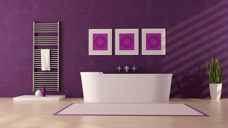 Dark grape colored bathroom walls