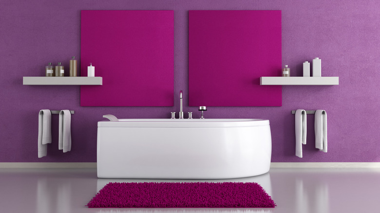 Eggplant and mauve colored bathroom