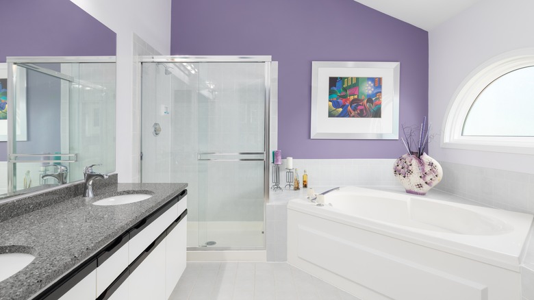 Iris purple accent wall bathroom