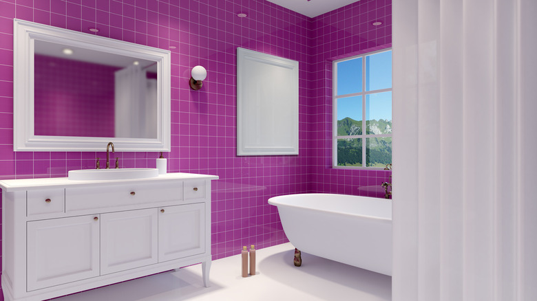 Magenta bathroom tile walls