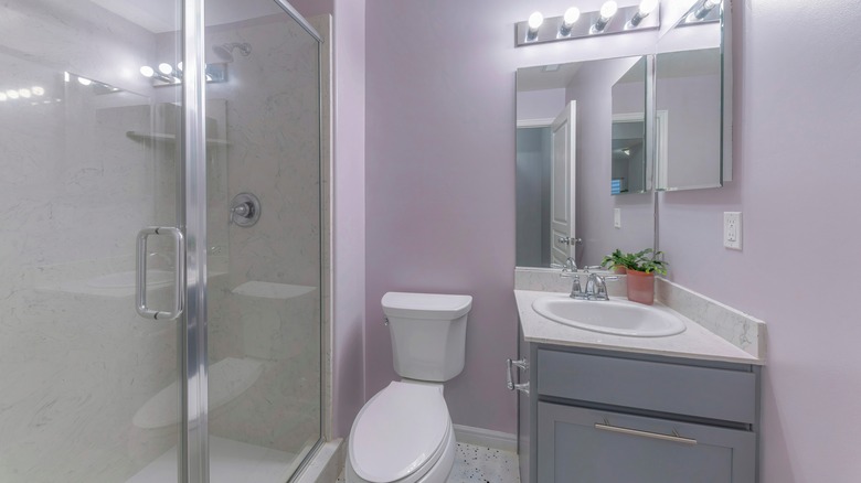 Pale purple bathroom walls