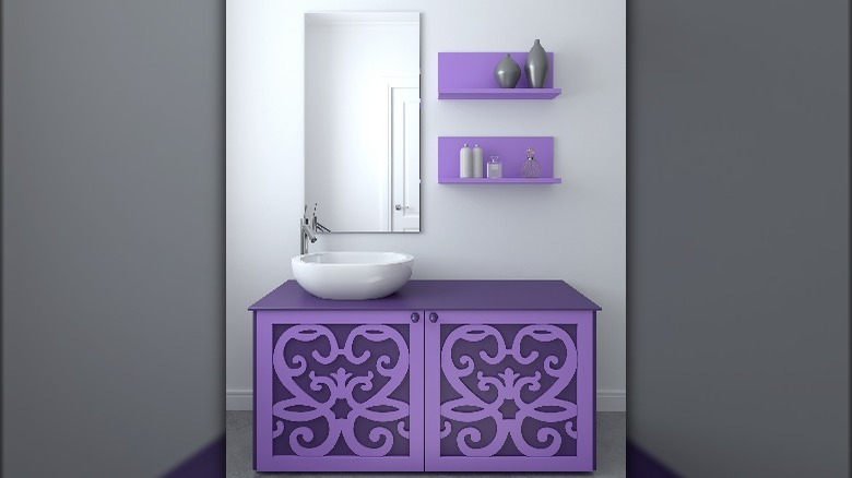 Purple sink counter bathroom