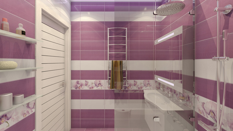 Purple tile walls in shower