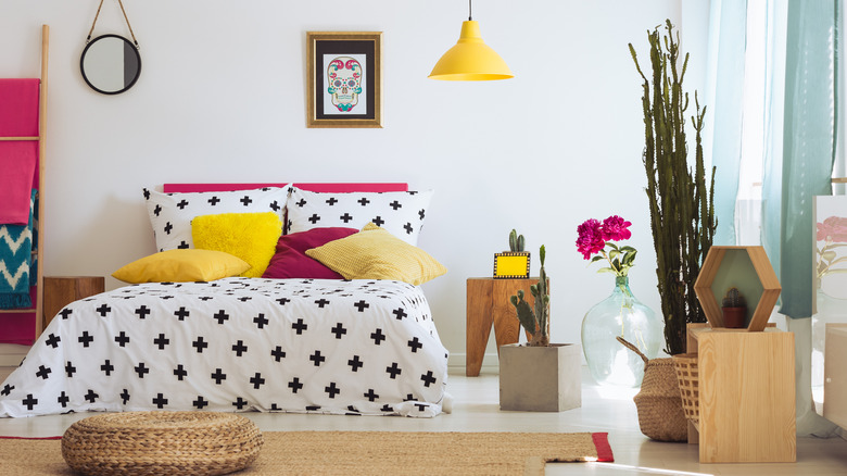 fuchsia and yellow pillows 