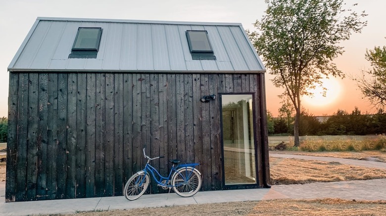 bike in front of a cabin