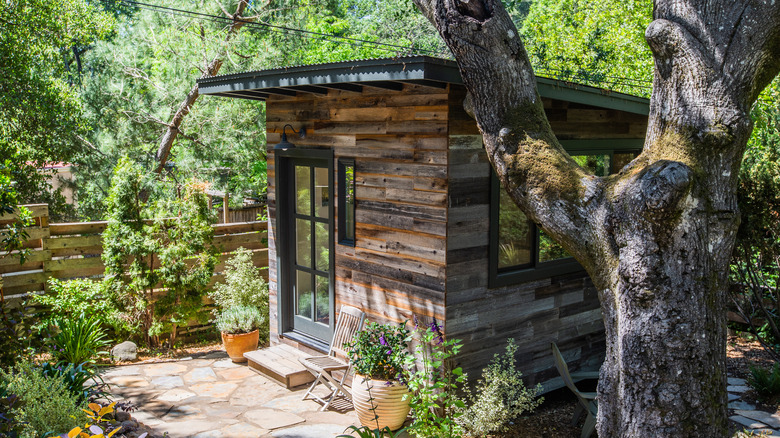 small cabin with sleek wood