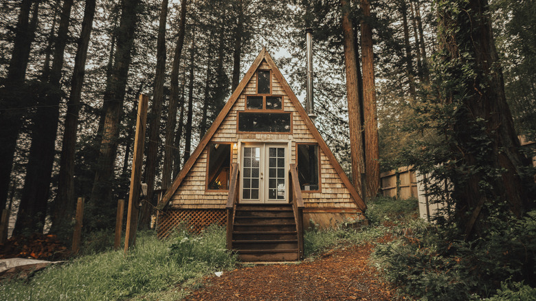 A-frame cabin with windows