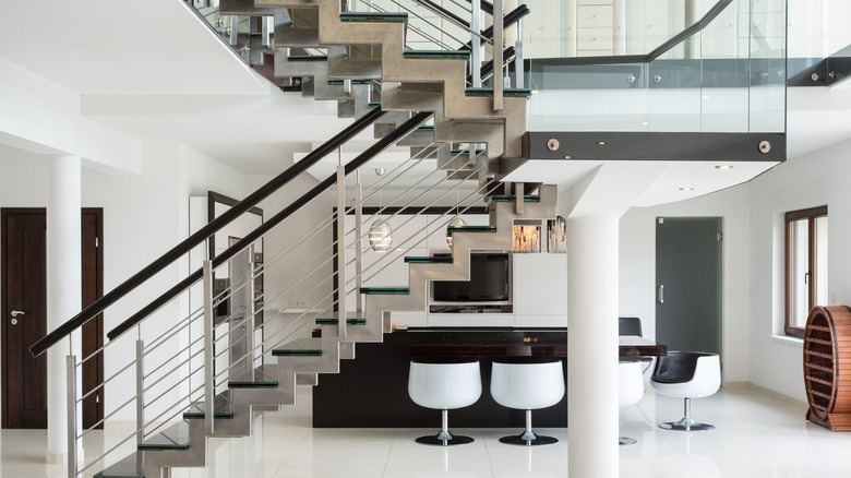 Luxury apartment with white marble stairs