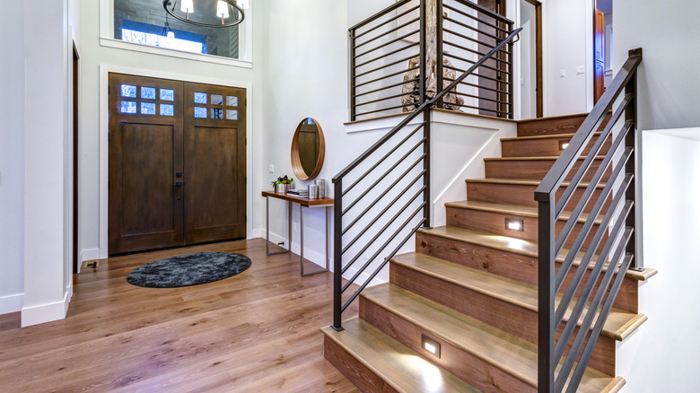 Staircase with lights, contemporary railing