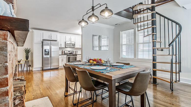 Modern kitchen with spiral staircase