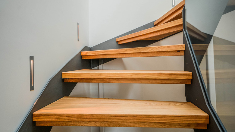 Steel staircase with wooden steps