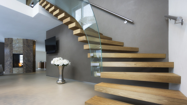 Elegant wood and glass staircase 