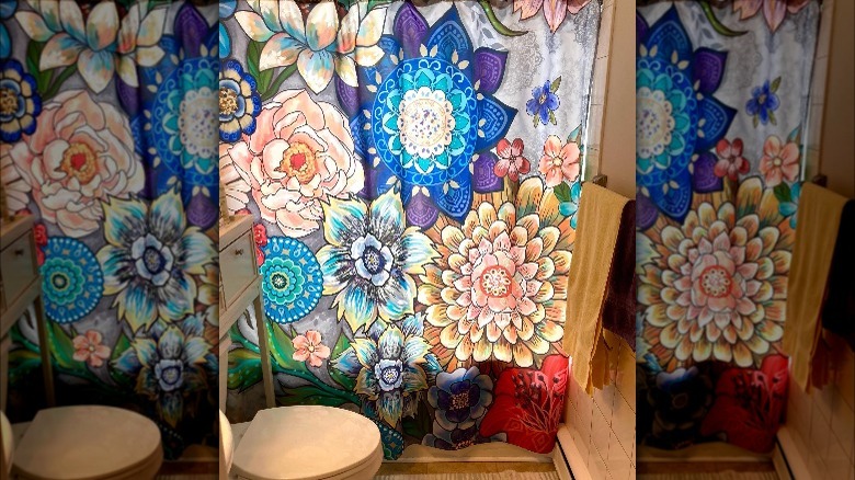 bright shower curtain with flowers