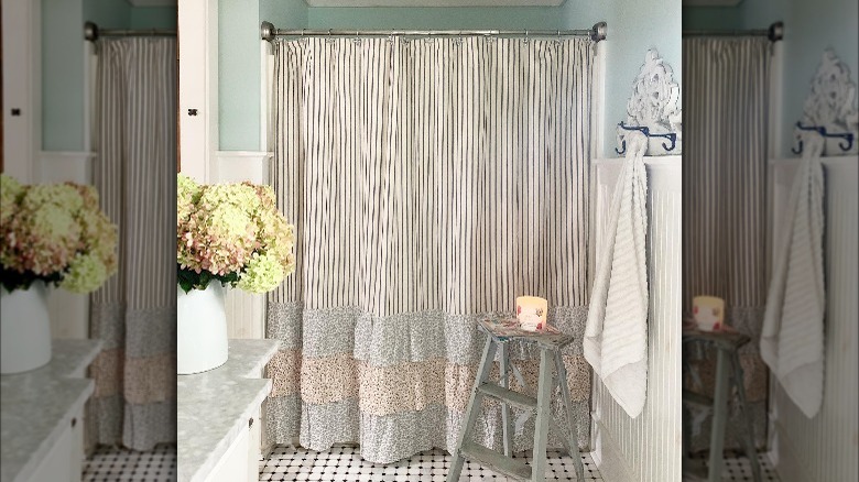 striped ruffled shower curtain