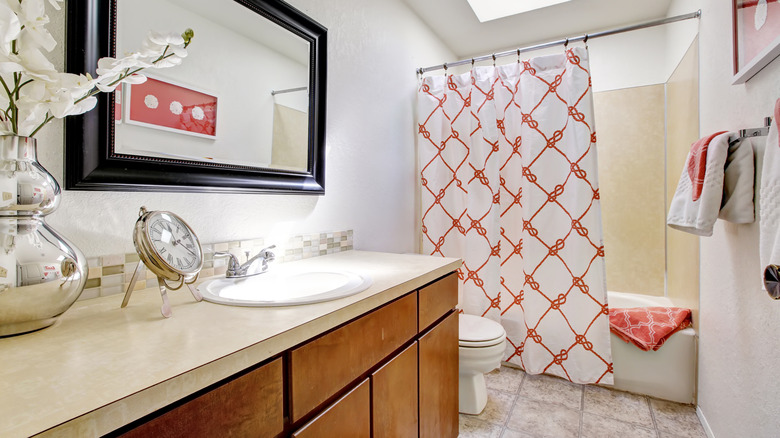 red and white bathroom