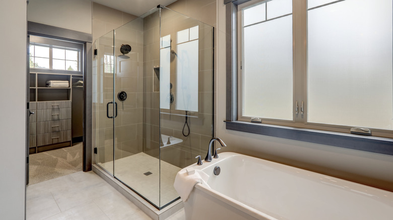 simple bathroom with closet 