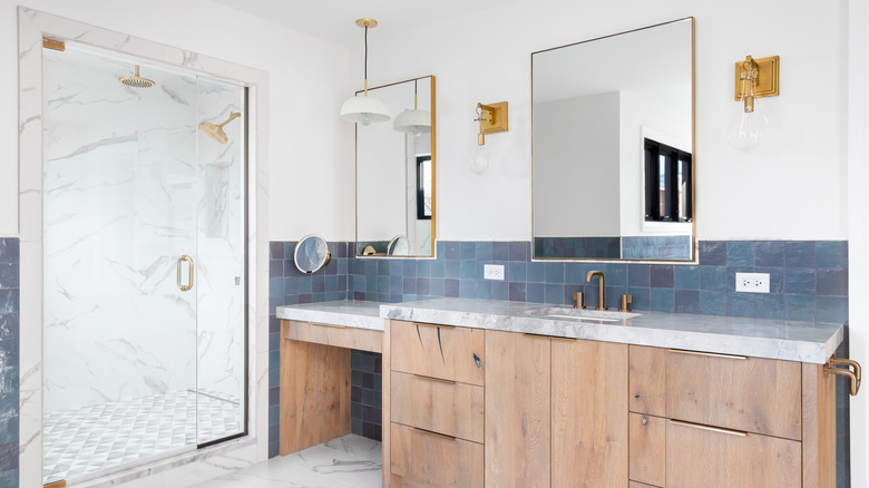 bathroom with gold accents 