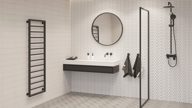 white and black bathroom 