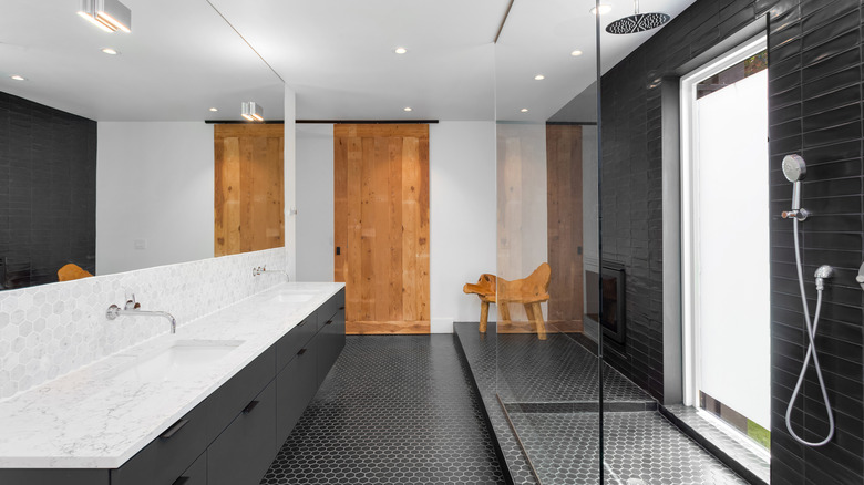 black tile bathroom 