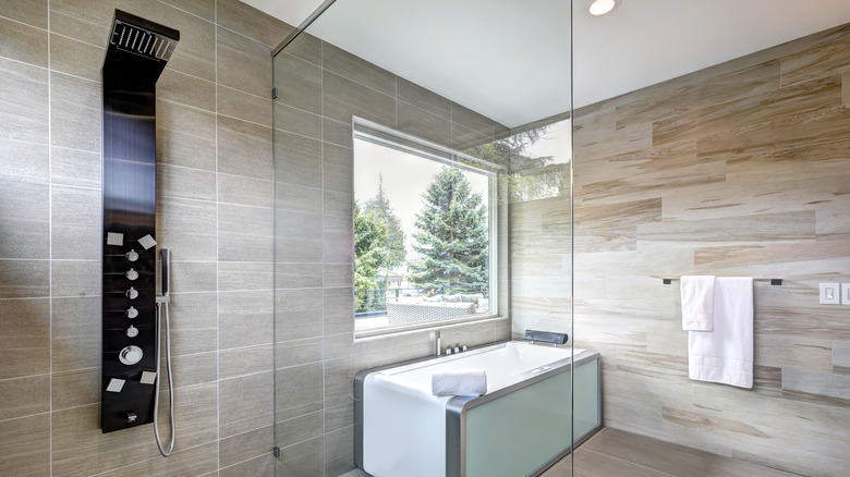 taupe tile bathroom 